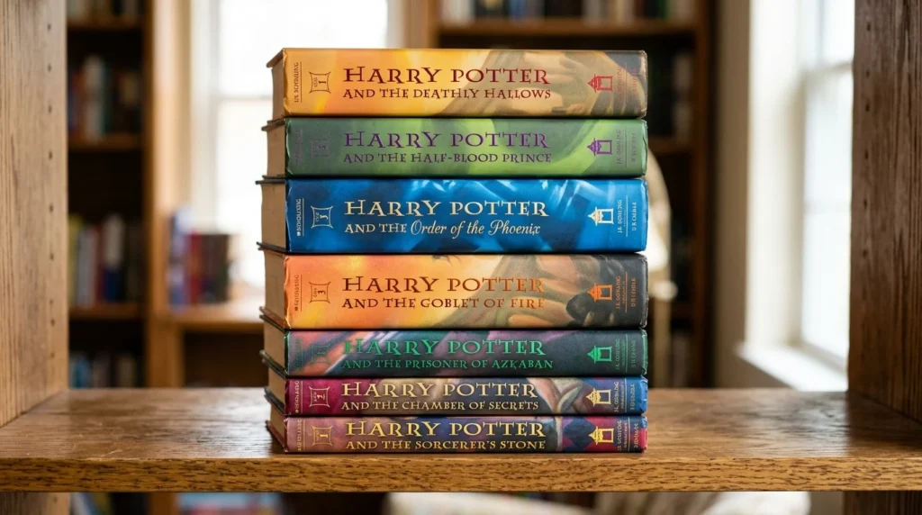 harry potter books in order stacked by release date